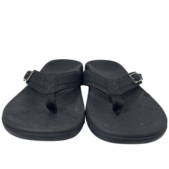 Vionic Tide Flip Flop Sandals Womens 6 Black Silver Buckle Logo Slip On Shoes - Picture 4 of 10